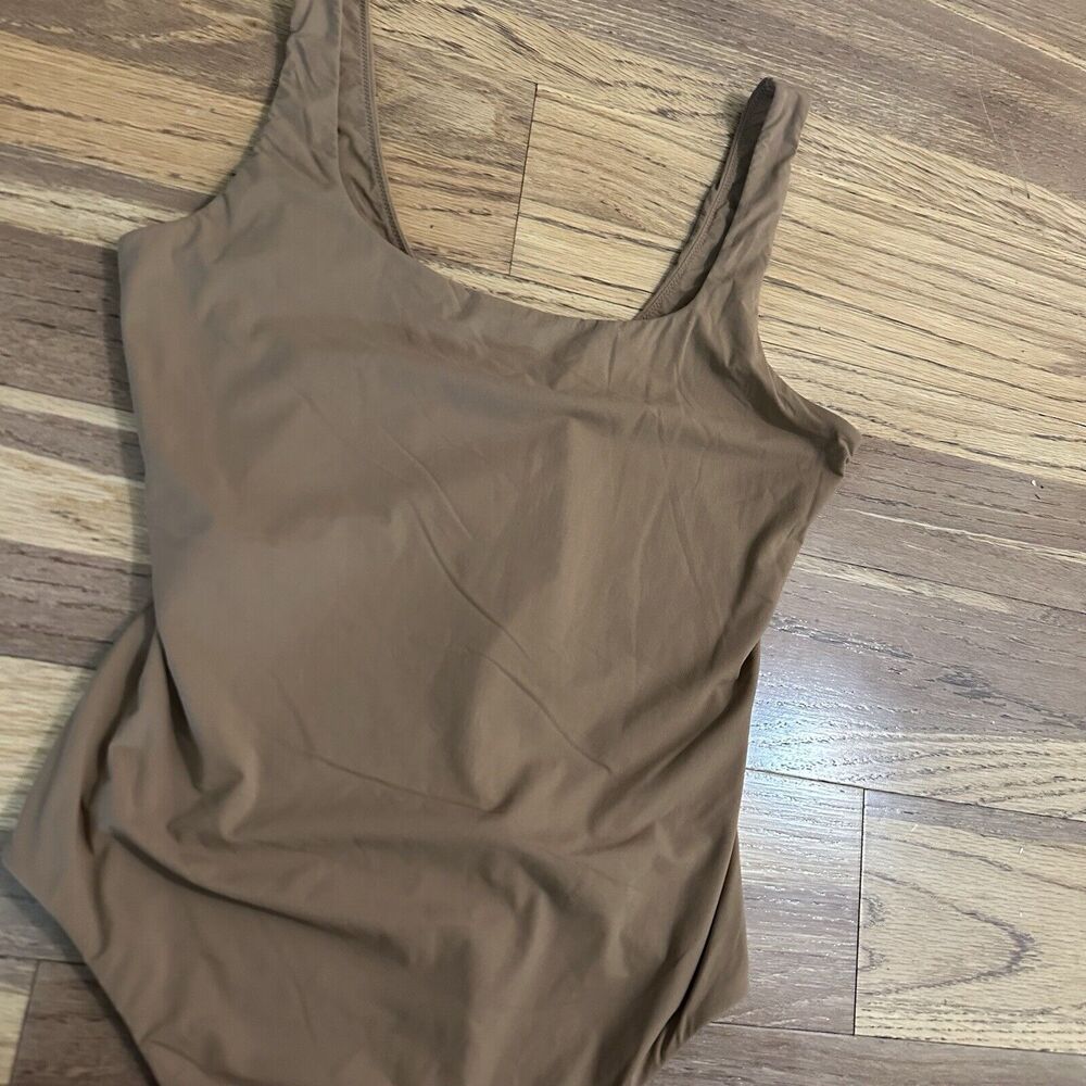 AUDEN Cotton Stretch Tank Bodysuit, Brown, Snap Closure, Lg - Picture 5 of 12